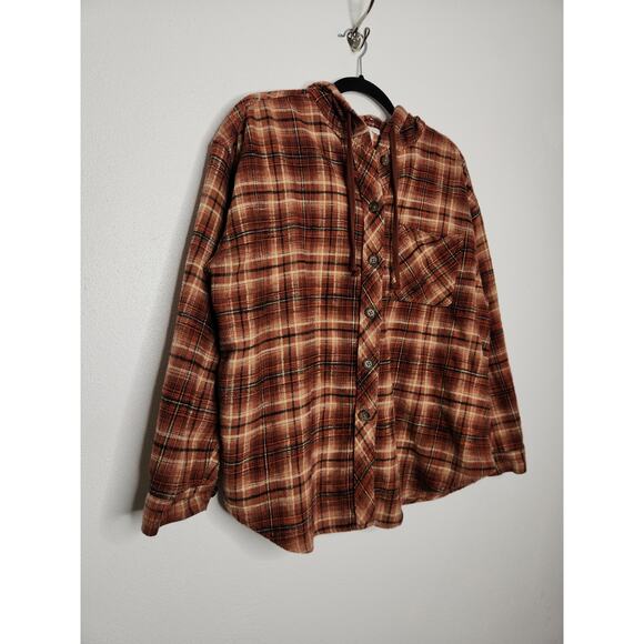 Vintage y2k Maurices Hooded Hoodie Flannel Boho Button Shirt Fall XL Skater Surf - Picture 2 of 5